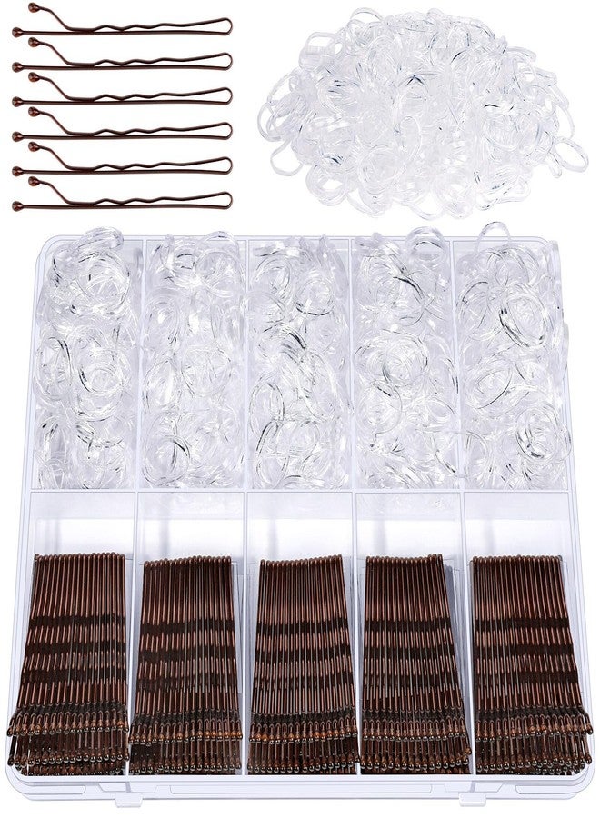 YGDZ 750 Count Bobby Pins Brown Kit, 250 PCS Mini Hair Pins for Styling, 2 Inch Bobby Pins for Women, Kids, Girls, 500 PCS Clear Elastic Hair Ties with Storage Box, Hair Accessories for Brown Hair - Image 1